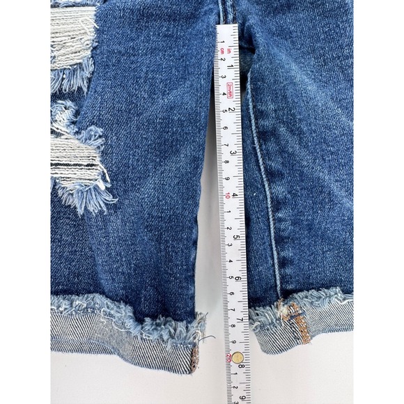 Judy Blue Distressed Denim Shorts Womens Large Blue Cutoff Frayed Hem EUC - Picture 2 of 9